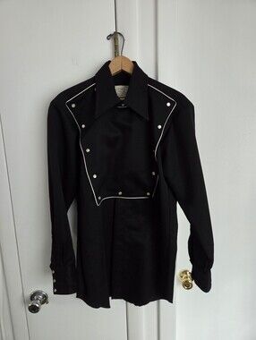 H Bar C Long Tail Western Saloon Snap Button Dowm Rodeo Bib Black Shirt Size 15